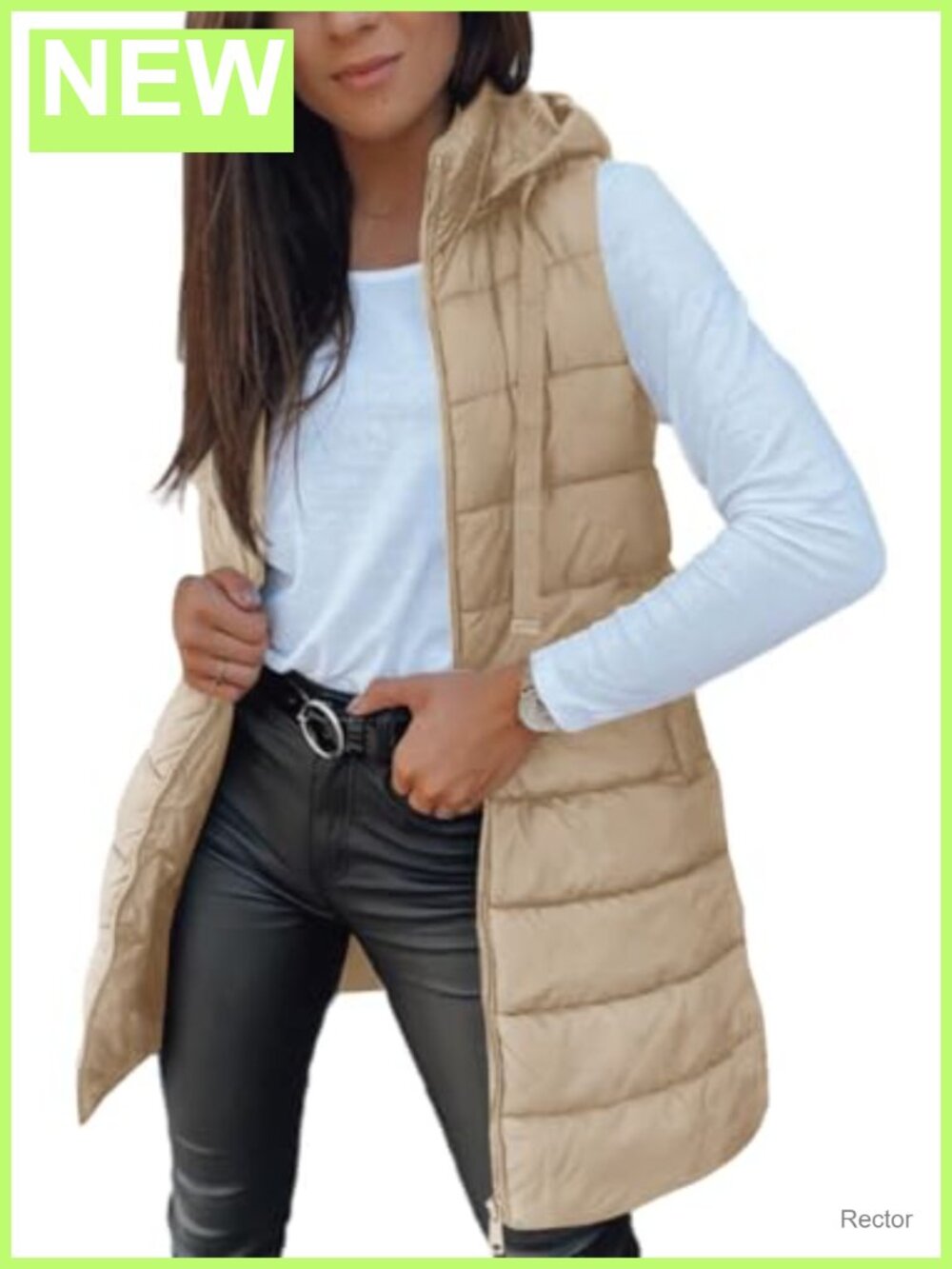 Women Long Hooded Puffer Vest Sleeveless Lightweight Winter Outerwear